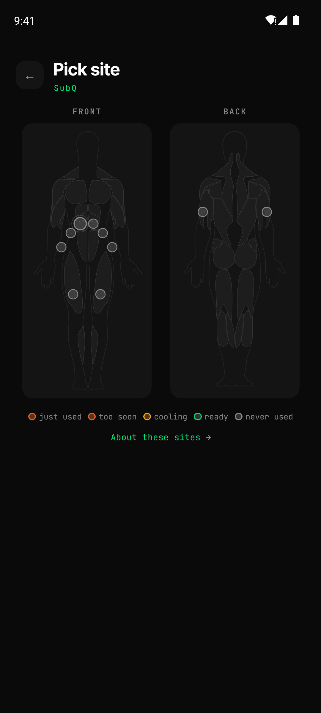 Regimio Body map screen